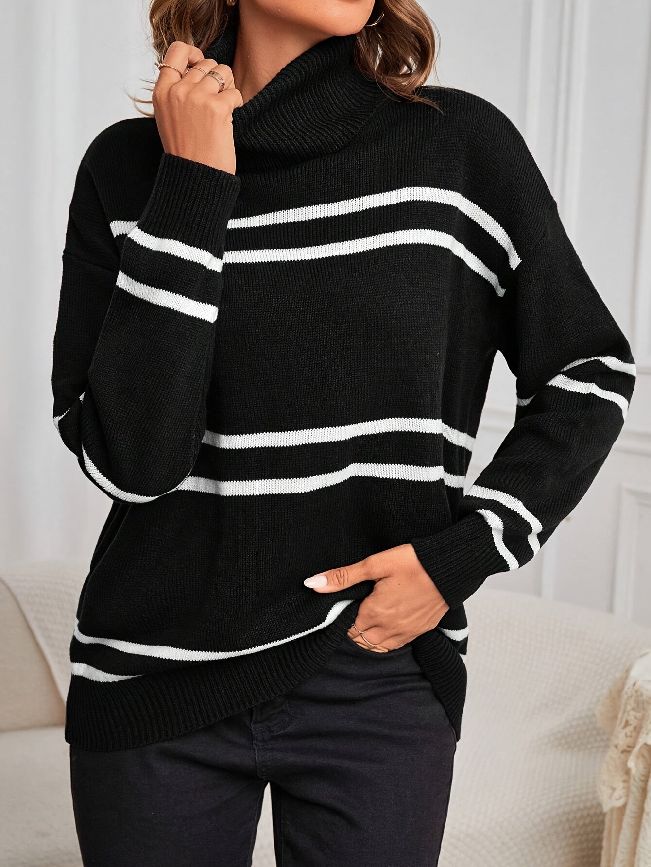 Thea | Striped Roll Neck Jumper
