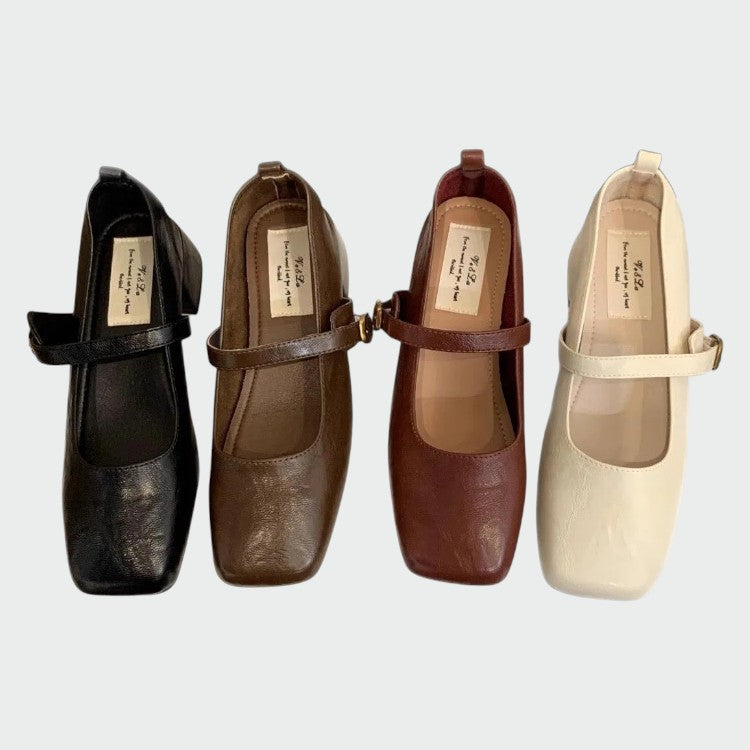 Nora Beau | Square Tip High Heeled Mary Jane Shoes