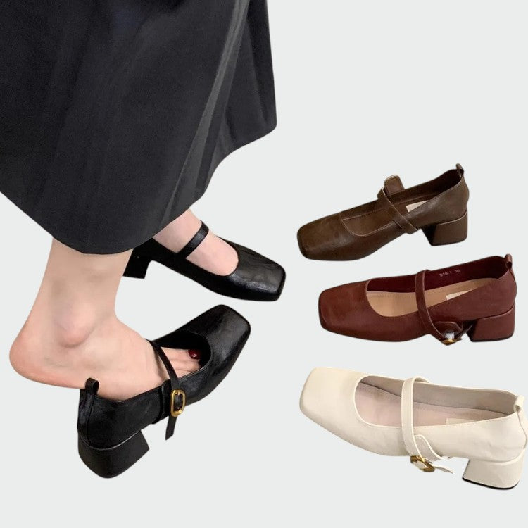 Nora Beau | Square Tip High Heeled Mary Jane Shoes