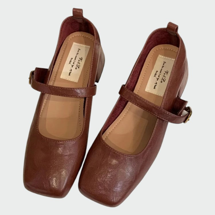 Nora Beau | Square Tip High Heeled Mary Jane Shoes