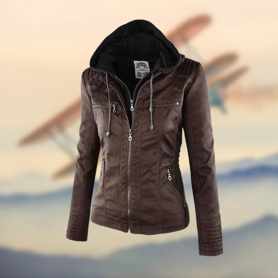 Isabella | Stylish and Versatile Hooded Leather Jacket