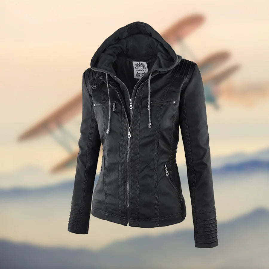 Isabella | Stylish and Versatile Hooded Leather Jacket