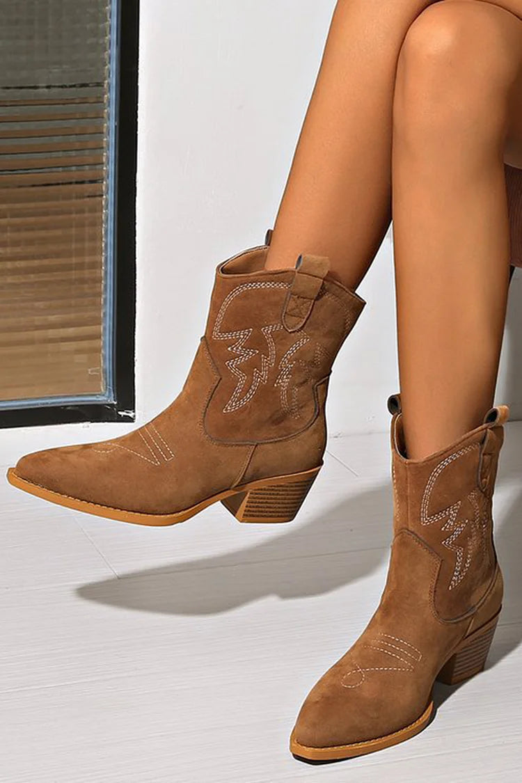 Ellie | Pointed Western Ankle Boot