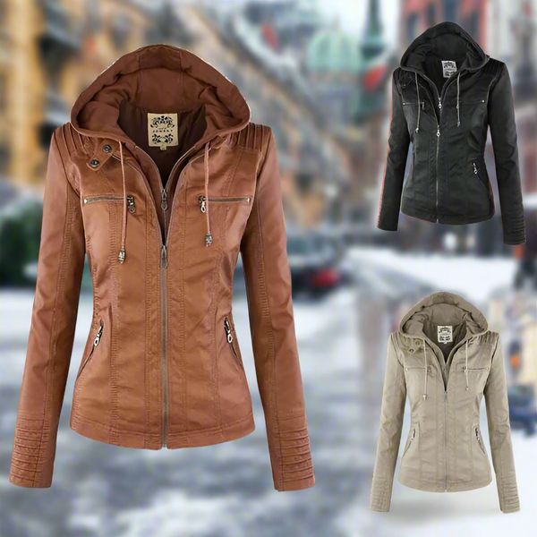 Isabella | Stylish and Versatile Hooded Leather Jacket