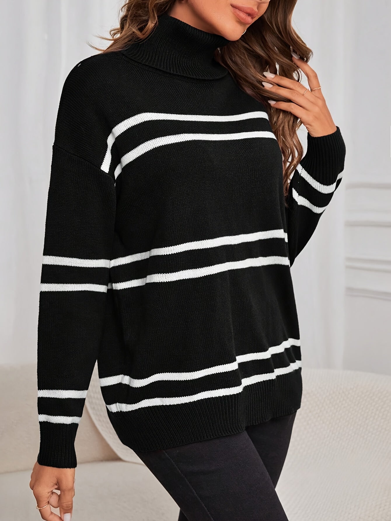 Thea | Striped Roll Neck Jumper