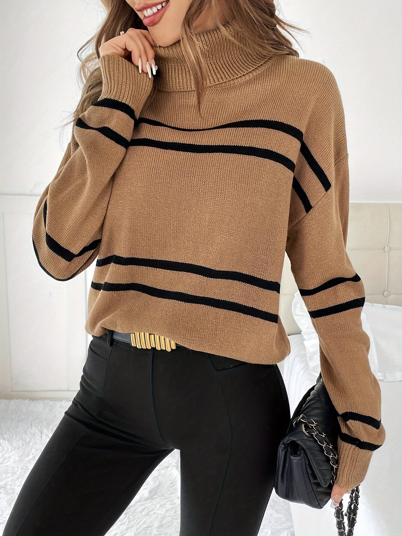 Thea | Striped Roll Neck Jumper