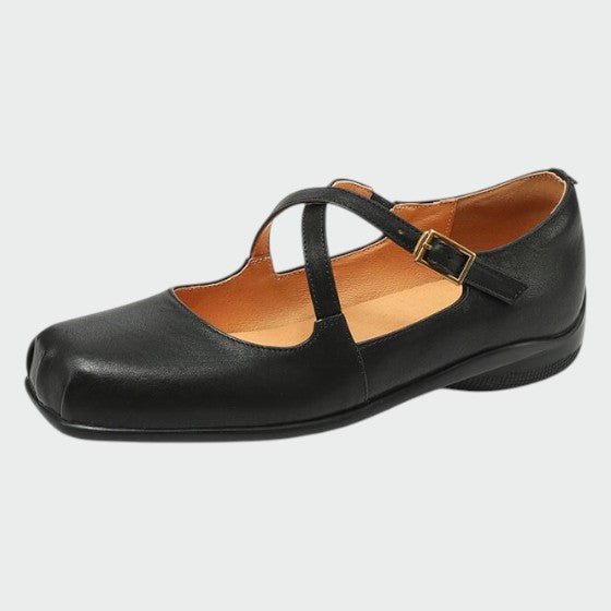 Nora Beau | Square-Toe Cross-Strap Mary Jane Shoes