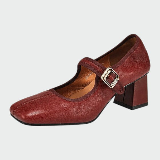 Nora Beau | Block-Heel Buckle Mary Jane Shoes