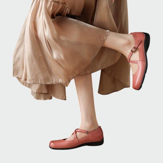 Nora Beau | Square-Toe Cross-Strap Mary Jane Shoes