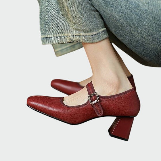 Nora Beau | Block-Heel Buckle Mary Jane Shoes