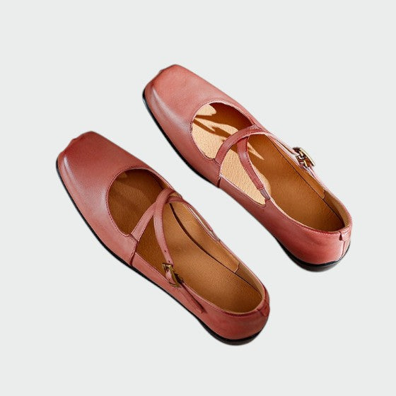 Nora Beau | Square-Toe Cross-Strap Mary Jane Shoes