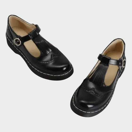 Nora Beau | Elegante T-Bar Leather Shoes