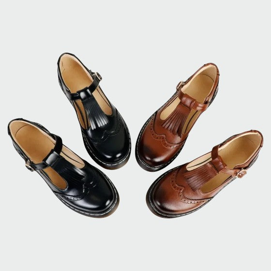 Nora Beau | Elegante T-Bar Leather Shoes