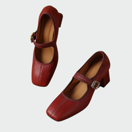Nora Beau | Block-Heel Buckle Mary Jane Shoes