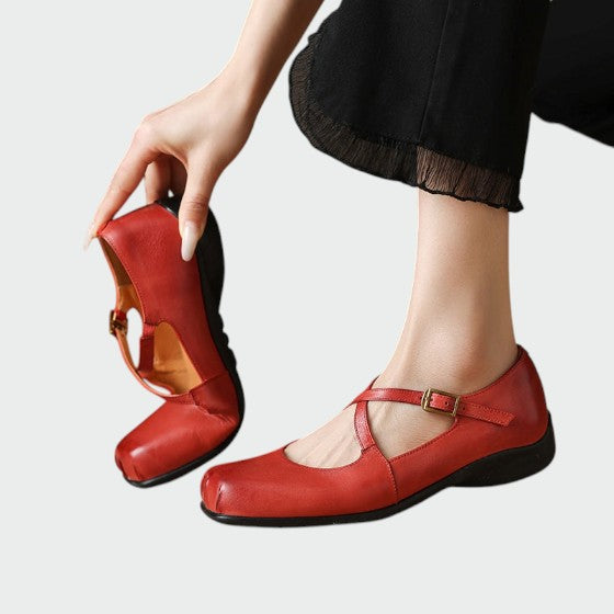 Nora Beau | Square-Toe Cross-Strap Mary Jane Shoes