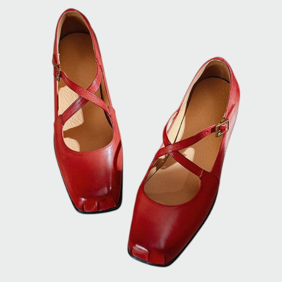 Nora Beau | Square-Toe Cross-Strap Mary Jane Shoes