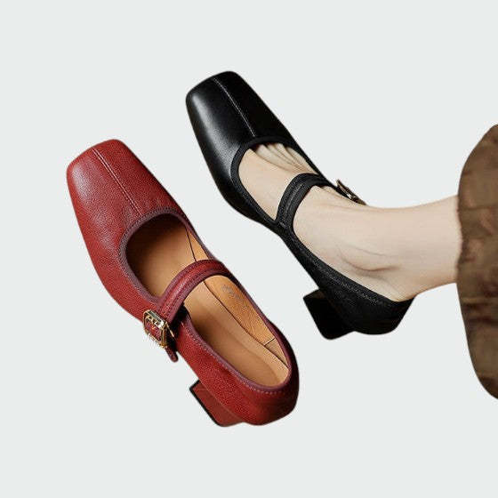 Nora Beau | Block-Heel Buckle Mary Jane Shoes