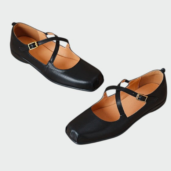 Nora Beau | Square-Toe Cross-Strap Mary Jane Shoes
