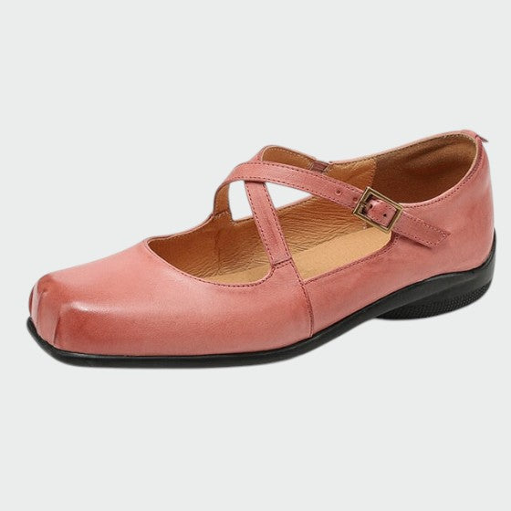 Nora Beau | Square-Toe Cross-Strap Mary Jane Shoes