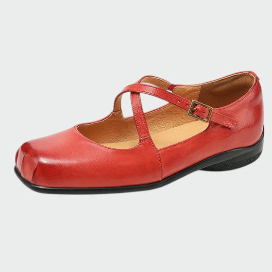Nora Beau | Square-Toe Cross-Strap Mary Jane Shoes