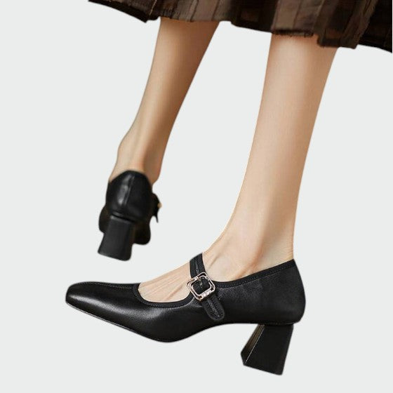 Nora Beau | Block-Heel Buckle Mary Jane Shoes