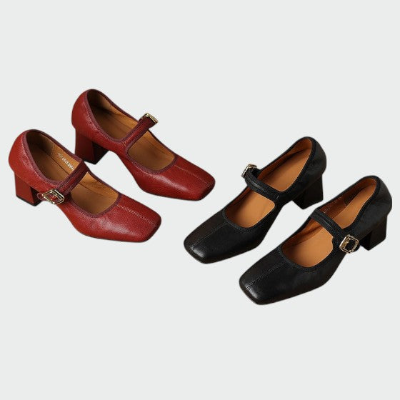 Nora Beau | Block-Heel Buckle Mary Jane Shoes