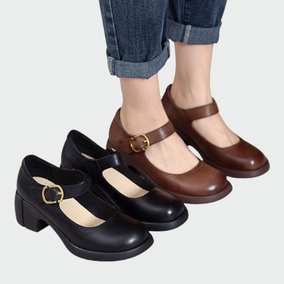 Nora Beau | Chunky-Heel Buckle Mary Jane Shoes